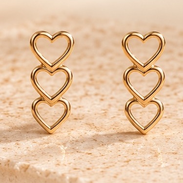 Broqueles de tres corazones en oro de 14k