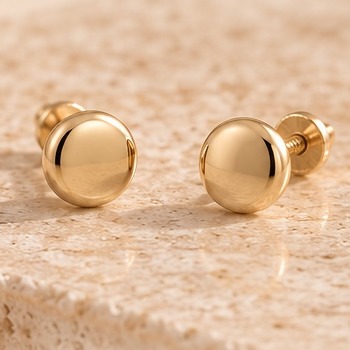 Broqueles de botón en oro de 14k