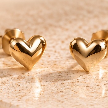 Broqueles de corazón 3D en oro de 14k