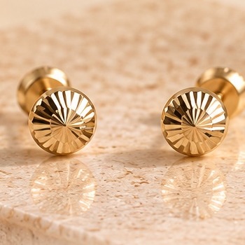 Broqueles dormilona facetados en oro de 14k