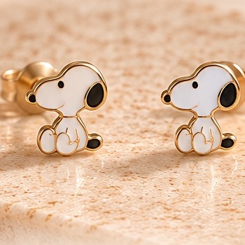Broqueles de Snoopy en oro de 14k con esmalte