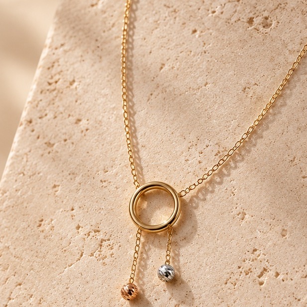 Collar lariat de círculo en oro de 14k