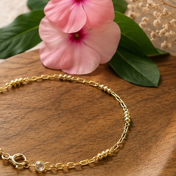 Pulsera de cadena con cristal en oro de 14k