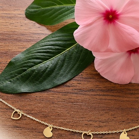 Pulsera de corazones colgantes en oro de 14k